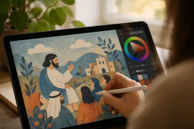 Tablet Stylus Creating Colorful Digital Art