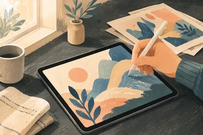 Tablet Stylus Digital Art on Charcoal Desk