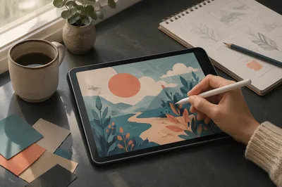 Tablet Stylus Creating Colorful Digital Art