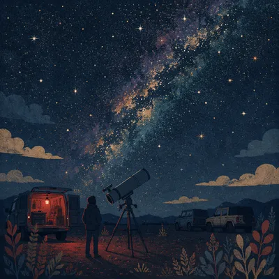 Telescope Under Milky Way Night Sky