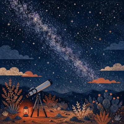 Telescope Under Milky Way Desert Sky