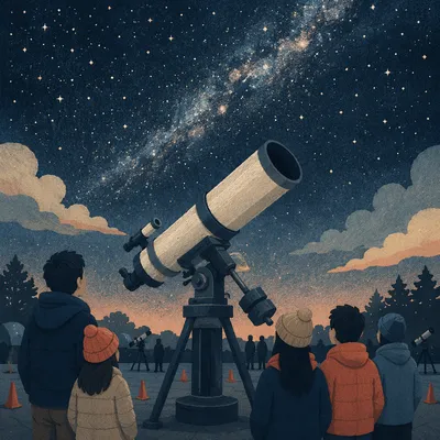 Telescope Under Starry Milky Way Sky