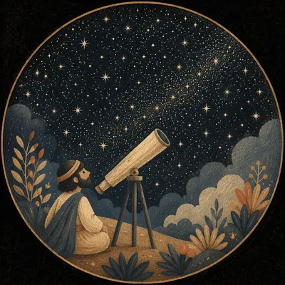 Telescope Under Contemplative Starry Night