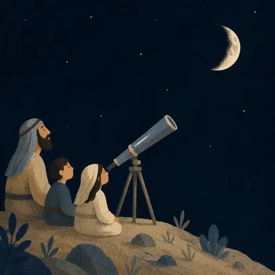 Crescent Moon Telescope Under Quiet Night Sky