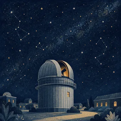 Moonlit Observatory Telescope Under Starry Sky