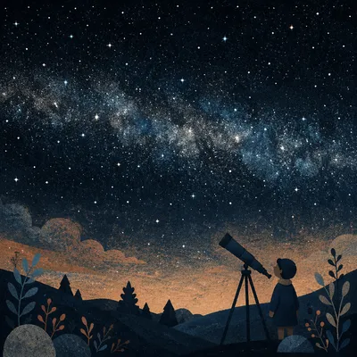 Telescope Silhouette Beneath a Starry Sky