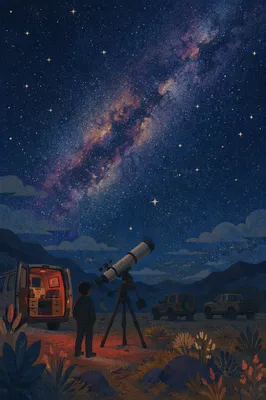 Telescope Under Milky Way Night Sky