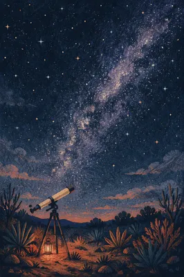 Telescope Under Lavender Milky Way Sky