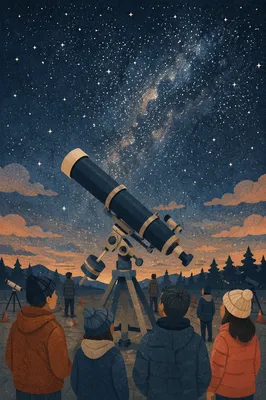 Telescope Under Starry Milky Way Night