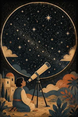 Telescope Under Contemplative Starry Night Sky