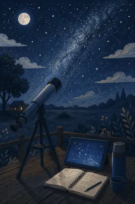 Telescope Under Starry Rural Night Sky