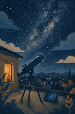 Telescope Under Star-Filled Night Sky