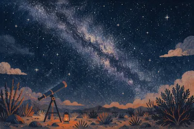 Telescope Under Lavender Milky Way Stars