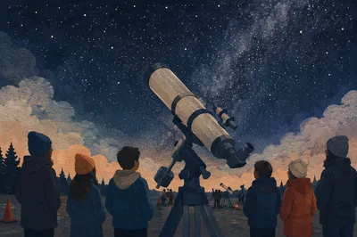 Telescope Under Starry Night Sky