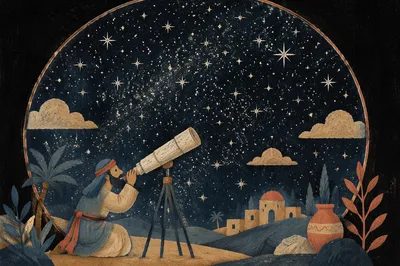 Telescope Under Contemplative Starry Night Sky