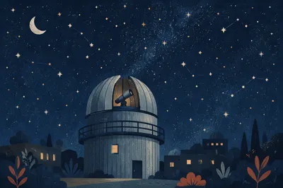 Night Observatory Telescope Under Starry Sky