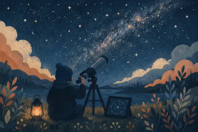 Telescope Under Starry Night Sky