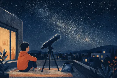 Telescope Under a Star-Filled Night Sky
