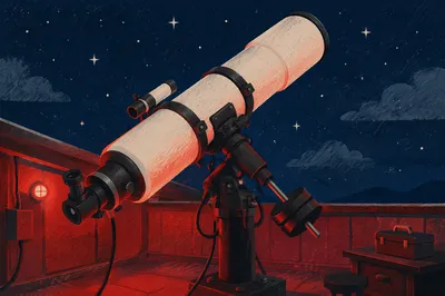 Observatory Telescope Under Red Night Sky