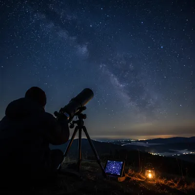 Telescope Under Starry Night Sky