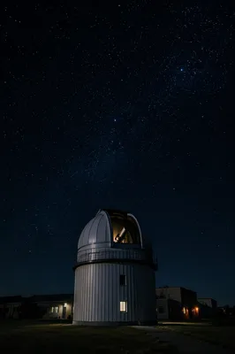 Night Observatory Telescope Under Starry Sky