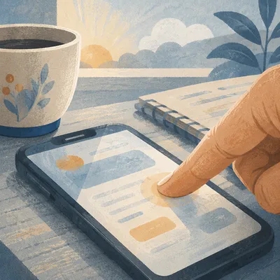 Finger Tapping Smartphone in Morning Light