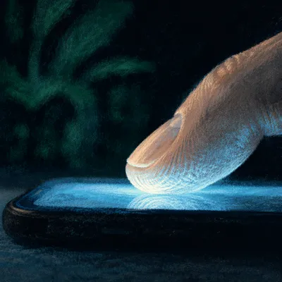 Macro Finger Tap on Glowing Smartphone