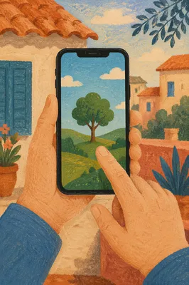 Finger Tapping Smartphone With Nature Wallpaper