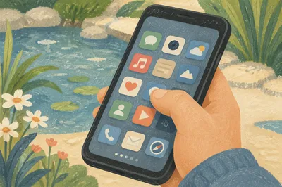 Thumb Tapping Smartphone Touchscreen Outdoors