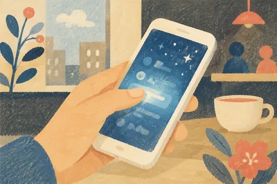 Finger Tapping Smartphone in Warm Café Light
