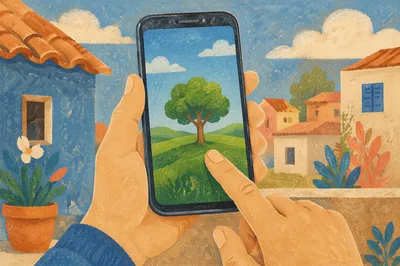 Finger Tapping Smartphone with Nature Wallpaper