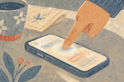 Finger Tapping Smartphone Screen at Café