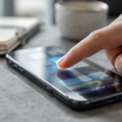 Finger Tapping Smartphone in Morning Light