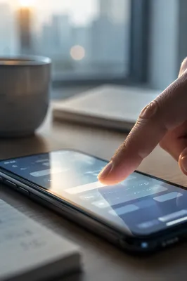 Fingertip Tapping Smartphone in Morning Light