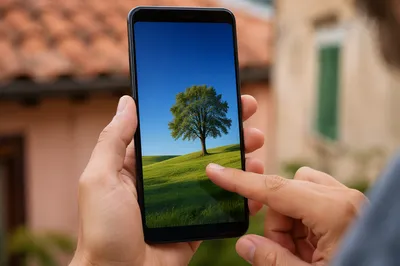 Finger Tapping Smartphone with Nature Wallpaper