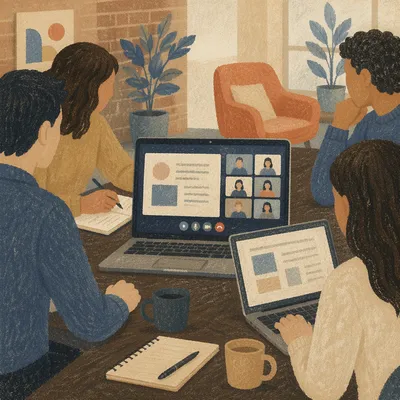Team Video Call Meeting on Laptop