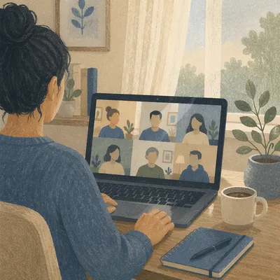 Laptop Video Call Group Meeting Scene