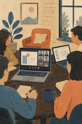 Laptop Video Call Team Meeting Scene