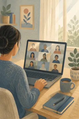 Laptop Video Call in Home Office