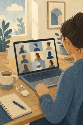 Laptop Video Call Group Meeting Scene