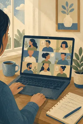 Laptop Video Call Group Meeting Desk Scene