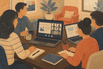 Laptop Video Call Team Meeting Scene