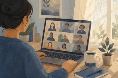 Laptop Video Call Group Meeting Scene