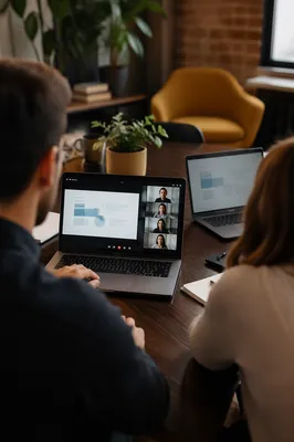 Team Video Call Meeting on Laptop