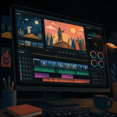 Late Night Video Editing Timeline Monitor