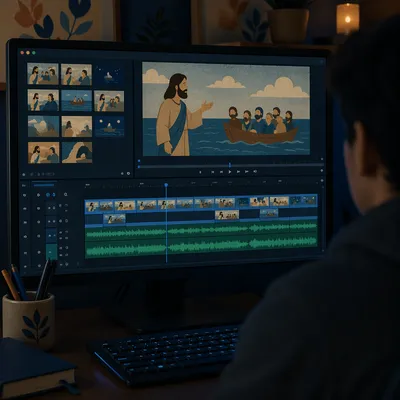Professional Video Editing Timeline on Monitor