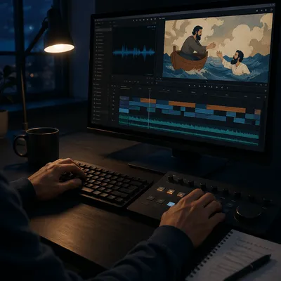 Late Night Video Editing Workspace