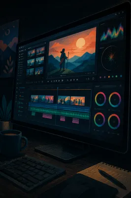 Late Night Video Editing Timeline Monitor