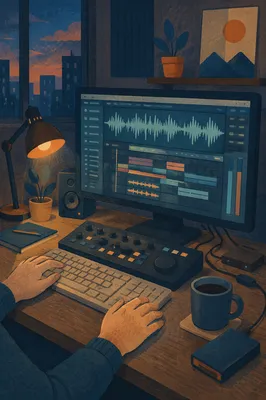 Late Night Video Editing Monitor Workspace