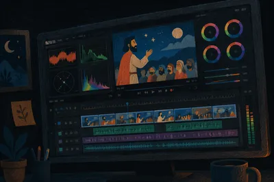 Late Night Video Editing Timeline Monitor